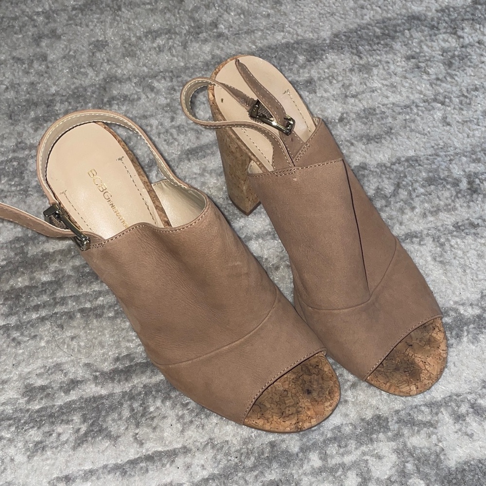 BCBG Tan Peep-Toe Women's Shoes